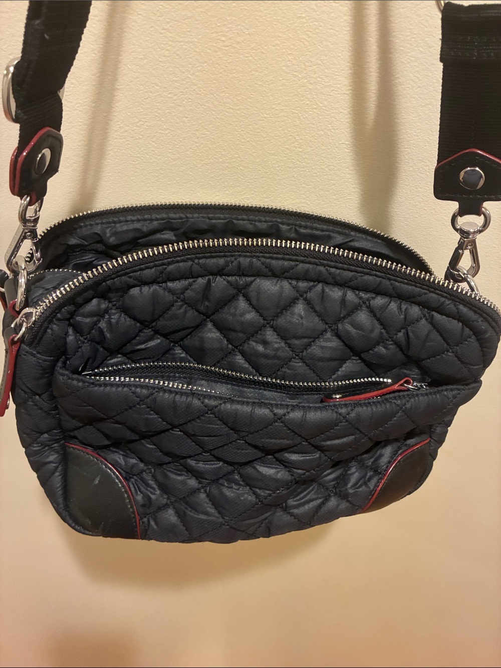 MZ Wallace Black Quilted Crossbody with Red Trim - Picture 3 of 4